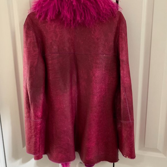 Stylish very nice Purple Natural Tuscany Lamb Shearling Jacket with Lama Collar - Picture 5 of 5